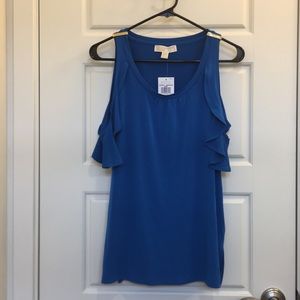 Michael Kors anacapri blue ruffle tank